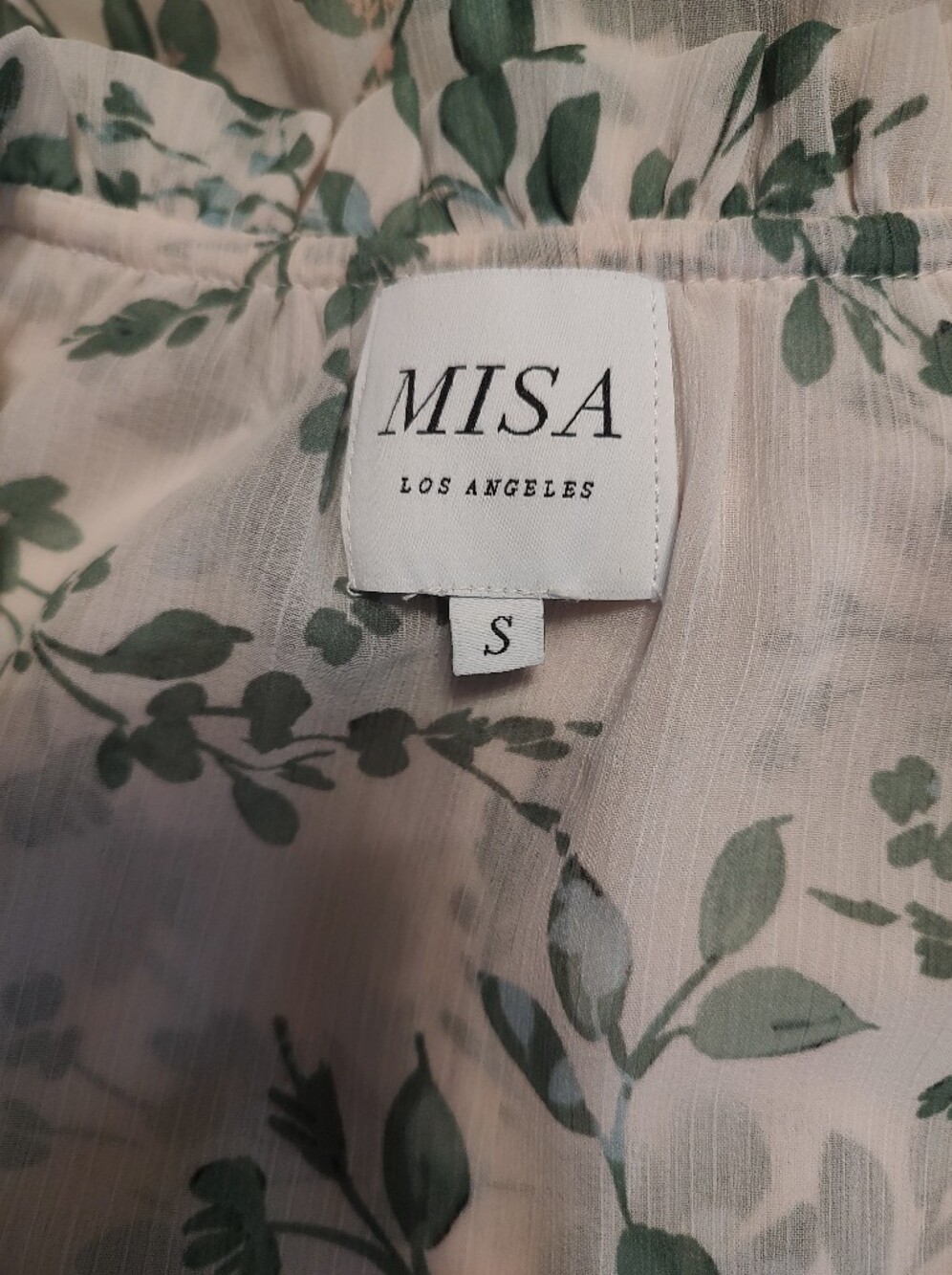 MISA LOS ANGELES Siena White Sage Semi-Sheer Ruffle Top Botanical S - Picture 10 of 15